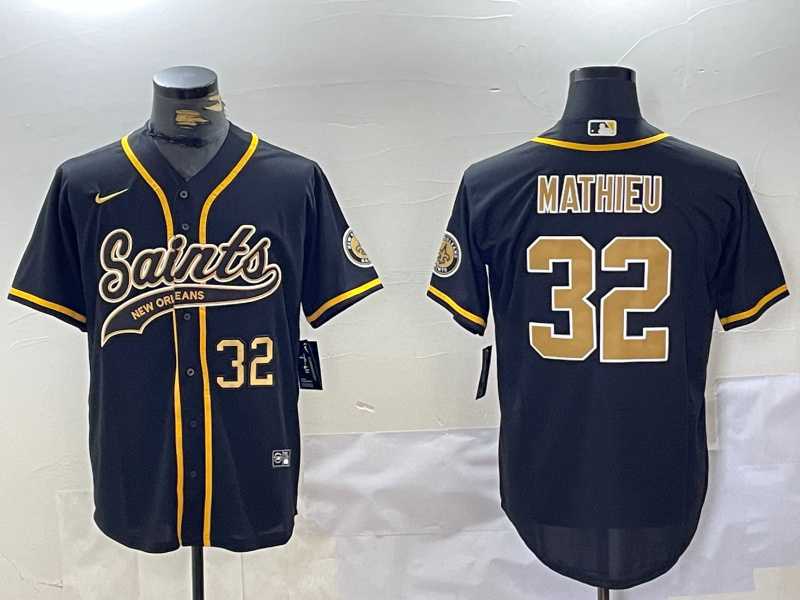 Men%27s New Orleans Saints #32 Tyrann Mathieu Black Cool Base Stitched Baseball Jerseys